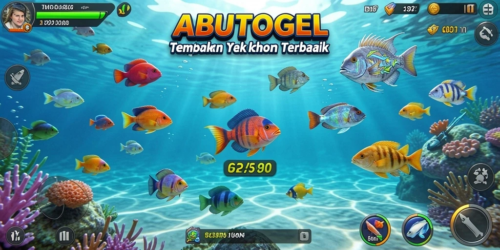 Tampilan gameplay seru di ABUTOGEL saat menembak ikan.