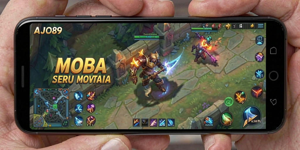 Tampilan aksi seru dalam pertempuran MOBA AJO89.