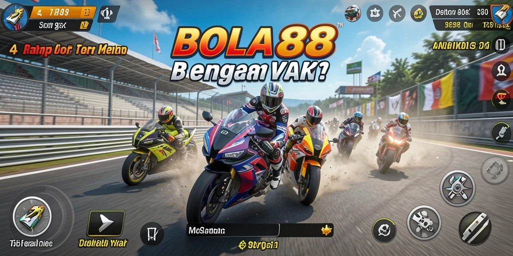 Screenshot gameplay BOLA88 menampilkan balapan motor yang mendebarkan.