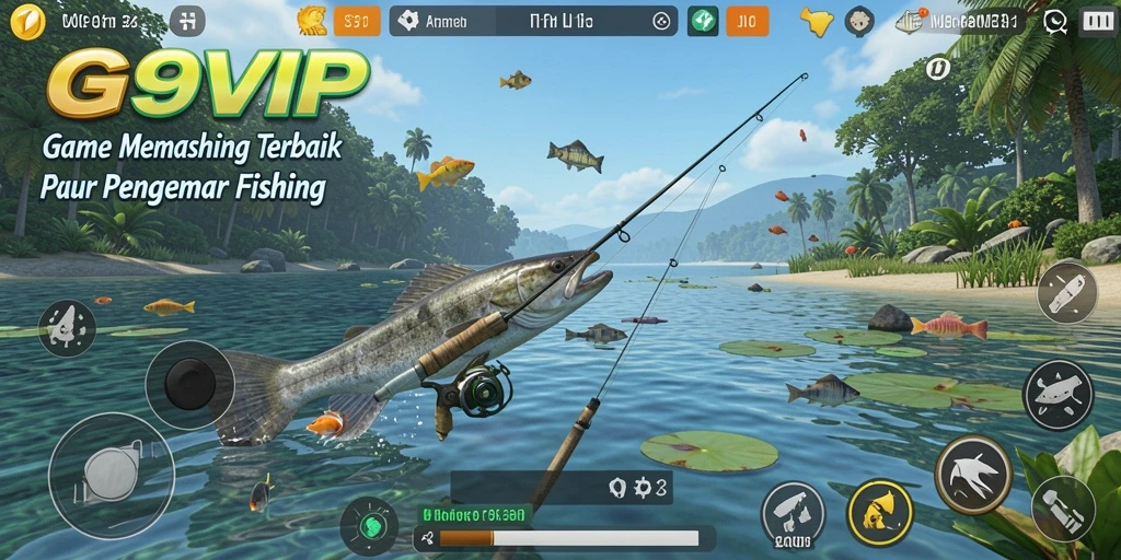 Tampilan gameplay G9VIP yang memukau saat memancing di laut.