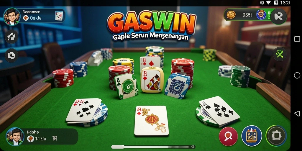Tampilan gameplay seru dalam aplikasi GASWIN saat bermain Gaple.