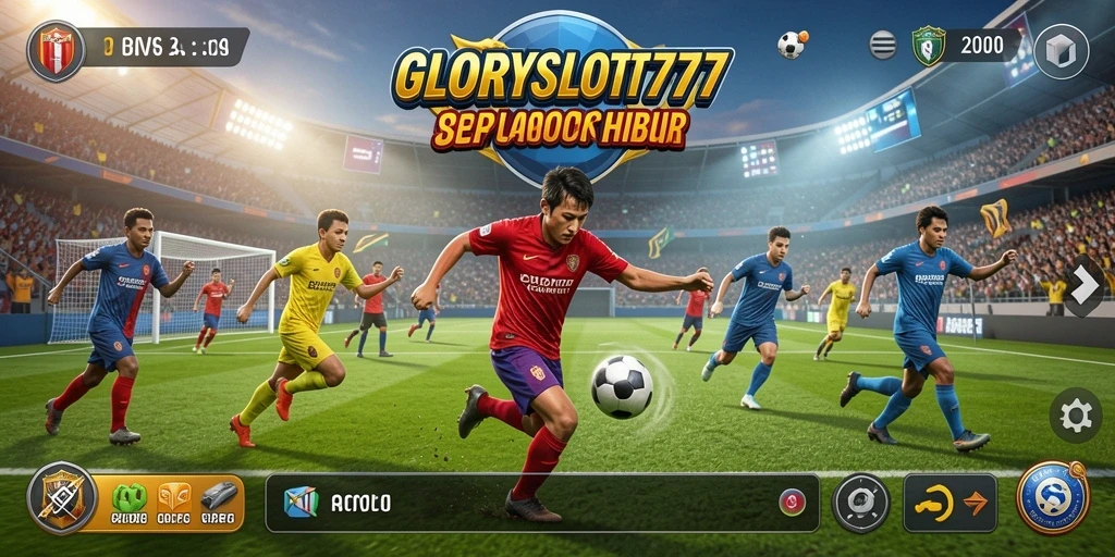 Screenshot GLORYSLOT777 menampilkan aksi di lapangan sepak bola yang memukau.