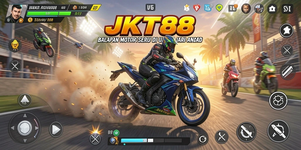 Tampilan gameplay balapan motor yang seru dan mendebarkan.