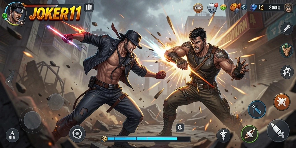Tampilan action mendebarkan dari JOKER11 dengan efek grafis menawan.