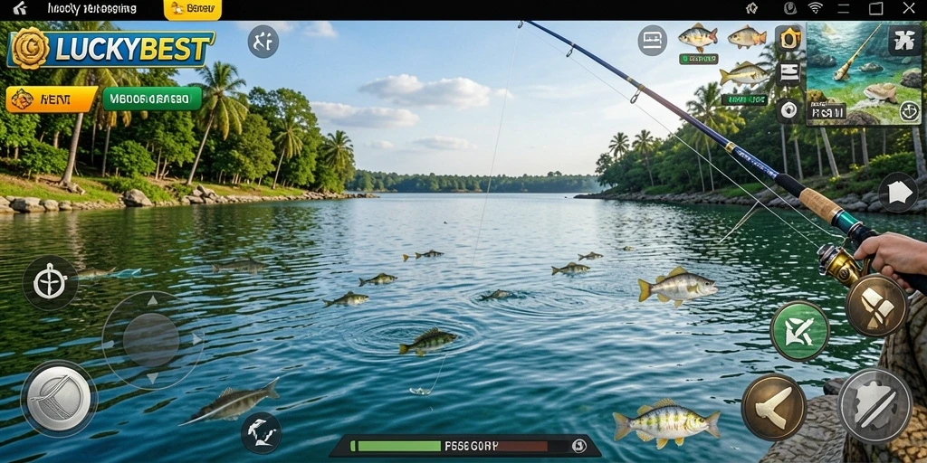 Gameplay seru LUCKYBEST dengan aksi memancing yang mendebarkan.