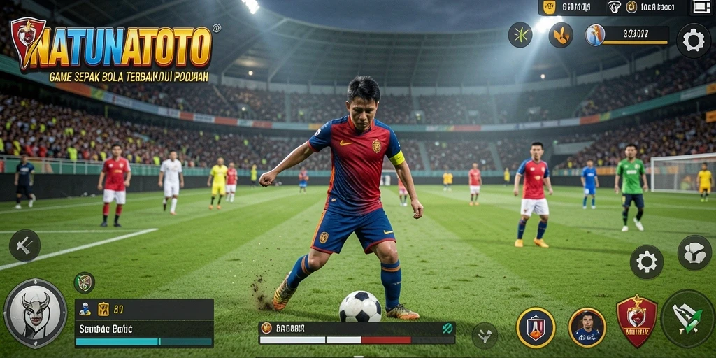 Tangkapan layar utama NATUNATOTO menampilkan aksion gameplay sepak bola yang seru.