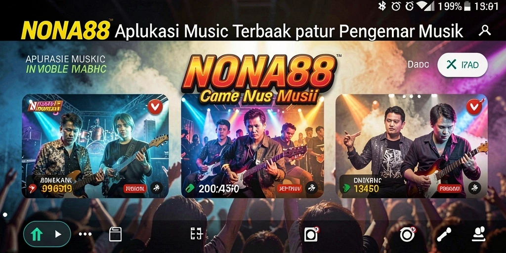 Tampilan gameplay NONA88 yang menampilkan fitur karaoke dan playlist menarik.