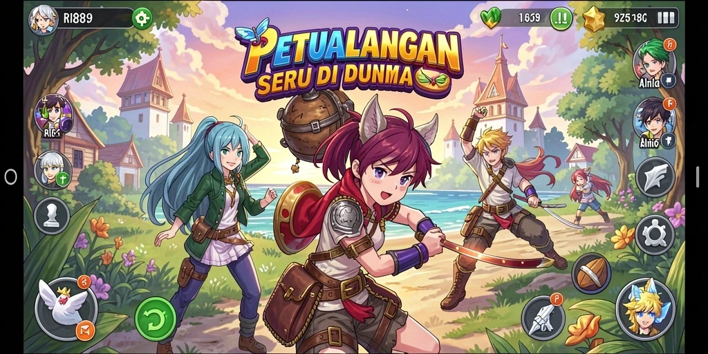 Tampilan gameplay seru dalam dunia Anime yang penuh petualangan.