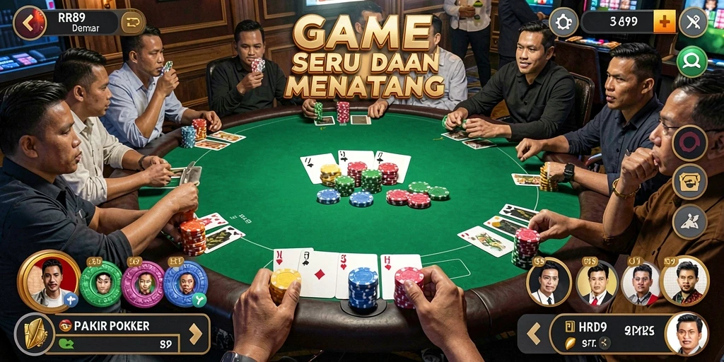 Gameplay Poker yang menegangkan dan seru dengan tampilan menarik.