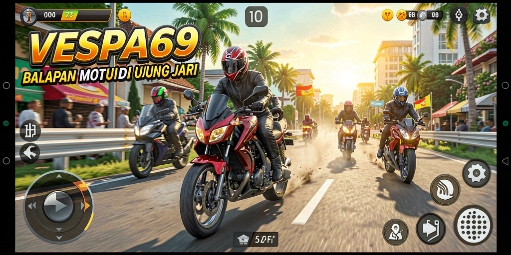 Gameplay VESPA69 yang seru dengan balapan motor yang cepat.