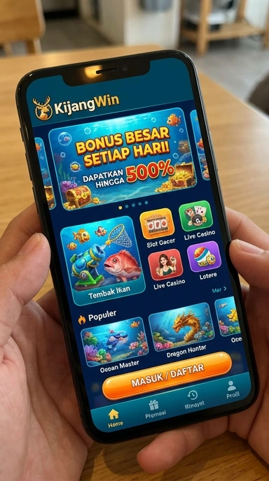 Tampilan aplikasi kijangwin di perangkat mobile.
